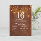 Rustic Barn Wood String Lights Lanterns Sweet 16 Kaart (Staand voorkant)