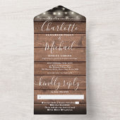 Rustic Barn Wood String Lights Monogram Weddenscha All In One Uitnodiging (Binnen)