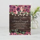 Rustic Barn Wood String Lights Paarse Floral Kaart (Staand voorkant)
