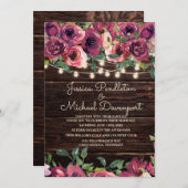 Rustic Barn Wood String Lights Paarse Floral Kaart (Voorkant / Achterkant)