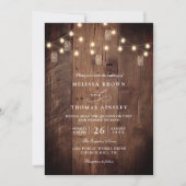 Rustic Barn Wood String Lights QR Code Wedding Kaart (Voorkant)