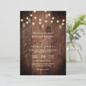 Rustic Barn Wood String Lights QR Code Wedding Kaart (Staand voorkant)
