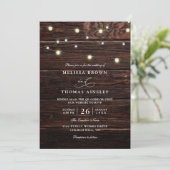 Rustic Barn Wood String Lights QR Code Wedding Kaart (Staand voorkant)