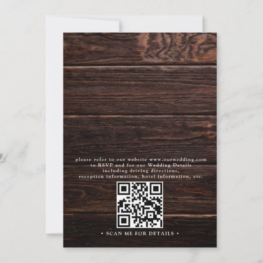 Rustic Barn Wood String Lights QR Code Wedding Kaart (Achterkant)