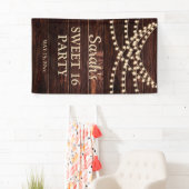 Rustic Barn Wood String Lights Sweet 16 Name Date Spandoek (Insitu)