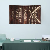 Rustic Barn Wood String Lights Sweet 16 Name Date Spandoek (Beurs)