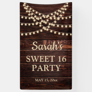 Rustic Barn Wood String Lights Sweet 16 Name Date Spandoek