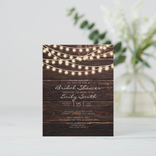Rustic Barn Wood String Lights Vrijgezellenfeest Kaart (Staand voorkant)