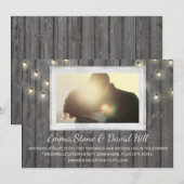 Rustic Barn Wood String Lights Weddenfoto Kaart (Voorkant / Achterkant)