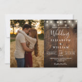 Rustic Barn Wood String Lights Weddenfoto Kaart (Voorkant)