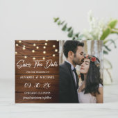 Rustic Barn Wood String Lights Weddenfoto Save The Date (Staand voorkant)