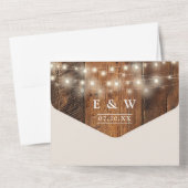 Rustic Barn Wood String Lights Wedding All In One Uitnodiging (Achterkant)
