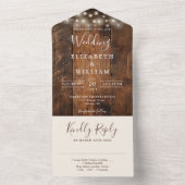 Rustic Barn Wood String Lights Wedding All In One Uitnodiging (Binnen)