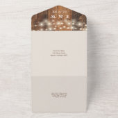 Rustic Barn Wood String Lights Wedding All In One Uitnodiging (Buitenkant)