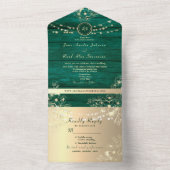 Rustic Barn Wood String Lights Wedding All In One Uitnodiging (Binnen)