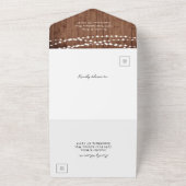 Rustic Barn Wood String Lights Wedding All In One Uitnodiging (Buitenkant)