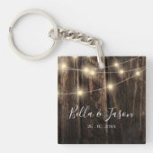 Rustic Barn Wood String Lights Wedding Favor Sleutelhanger (Voorkant)