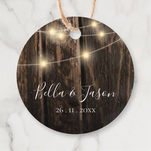 Rustic Barn Wood String Lights Wedding Gift Bedankjes Labels (Achterkant)