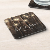 Rustic Barn Wood String Lights Wedding Party Bier Onderzetter (Linkerzijde)