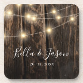 Rustic Barn Wood String Lights Wedding Party Bier Onderzetter (Voorkant)