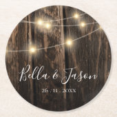 Rustic Barn Wood String Lights Wedding Party Ronde Kartonnen Onderzetter (Voorkant)