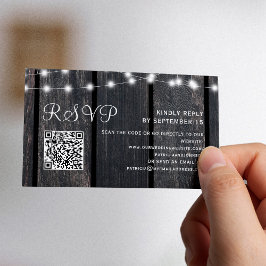 Rustic barn wood string lights wedding QR RSVP Informatiekaartje