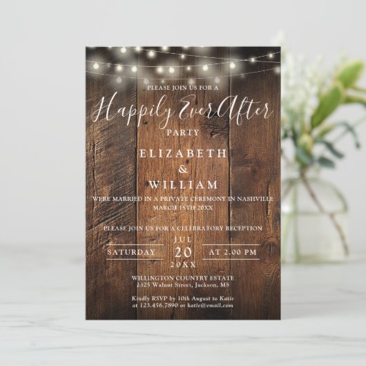 Rustic Barn Wood String Lights Wedding Reception Kaart (Staand voorkant)