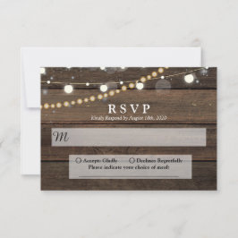 Rustic Barn Wood String Lights Wedding RSVP Kaartje