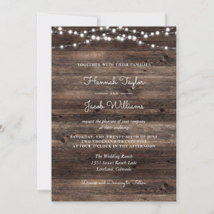 Rustic Barn Wood String Lights Wedding Uitnodiging