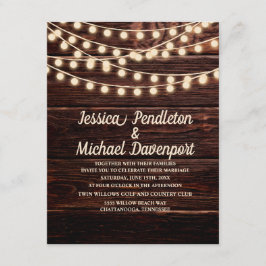 Rustic Barn Wood String Lights Wedding Uitnodiging