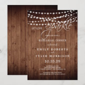 Rustic Barn Wood Strings Light Rehearsal Dinner Kaart (Voorkant / Achterkant)