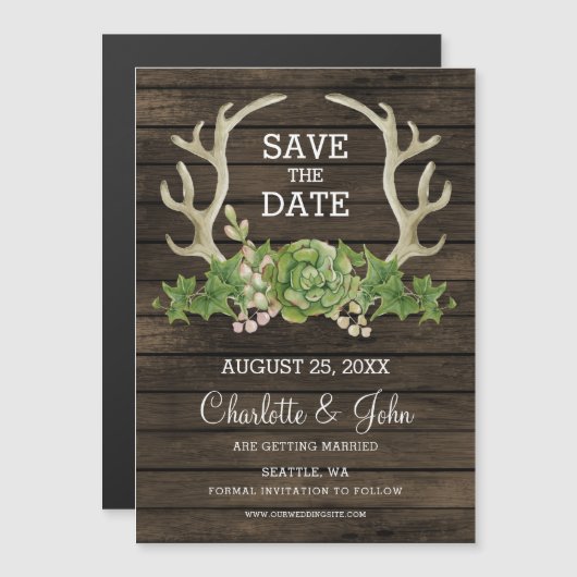 Rustic Barn Wood Succulent Antlers sparen Datum A (Voorkant / Achterkant)
