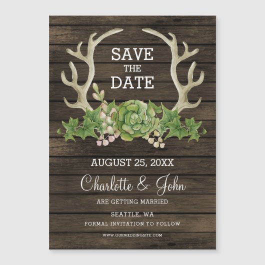 Rustic Barn Wood Succulent Antlers sparen Datum A (Voorkant)