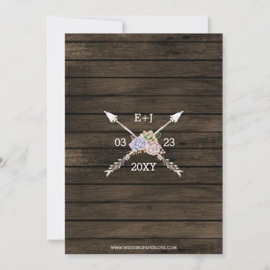 Rustic Barn Wood Succulent Antlers sparen de Datum Aankondiging (Achterkant)