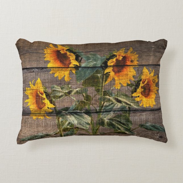 Rustic Barn Wood Sunflower Accent Kussen (Voorkant)