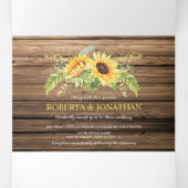 Rustic Barn Wood Sunflower Antlers Weddenschap Drieluik Uitnodiging (Binnenkant midden)