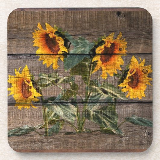 Rustic Barn Wood Sunflower Bier Onderzetter (Voorkant)