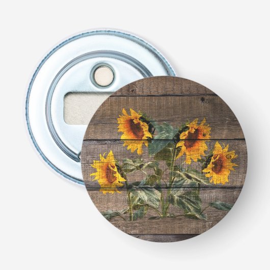 Rustic Barn Wood Sunflower Button Flesopener (Voorkant)