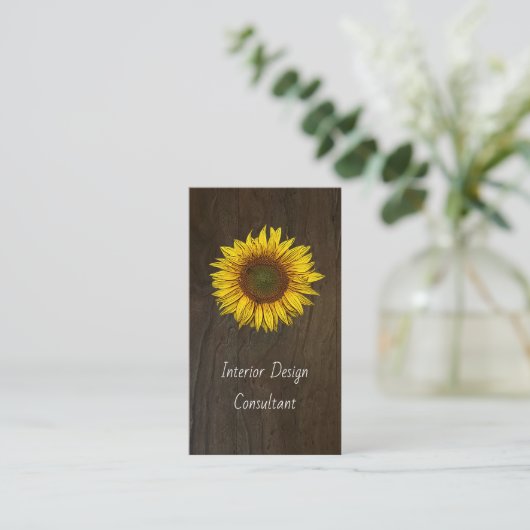 Rustic Barn Wood Sunflower Designer QR code Visitekaartje (Staand voorkant)