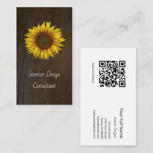 Rustic Barn Wood Sunflower Designer QR code  Visitekaartje (Voorkant / Achterkant)