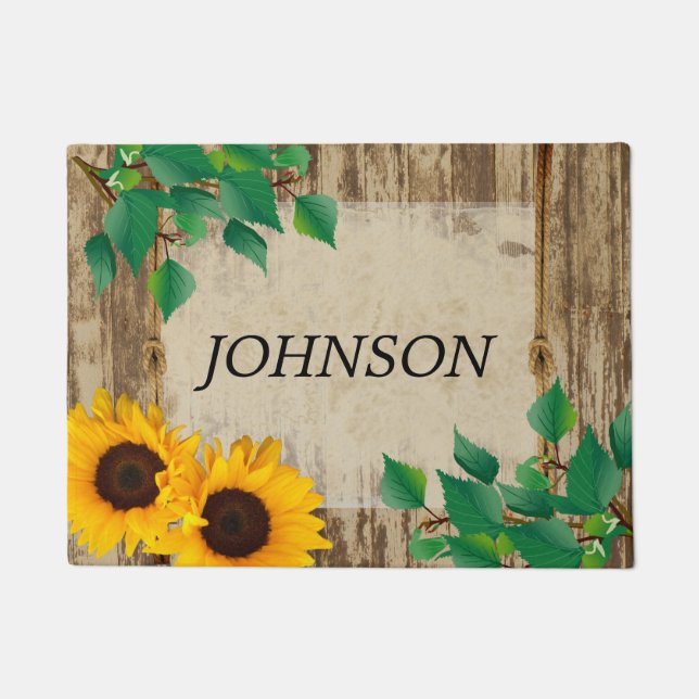 Rustic Barn Wood Sunflower Deurmat (Voorkant)