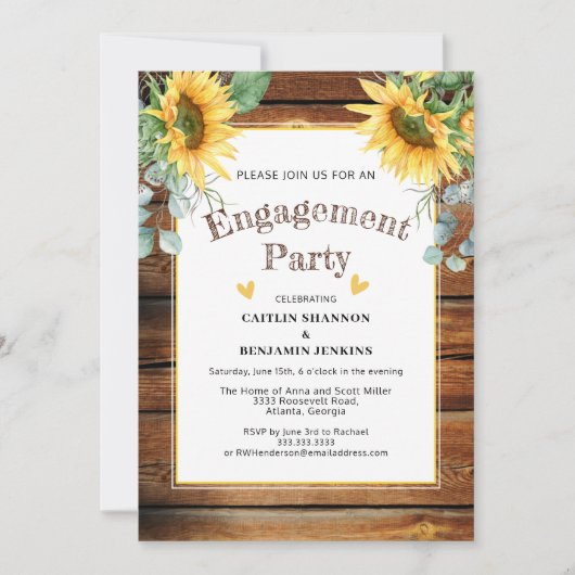 Rustic Barn Wood Sunflower Engagement Party Kaart (Voorkant)