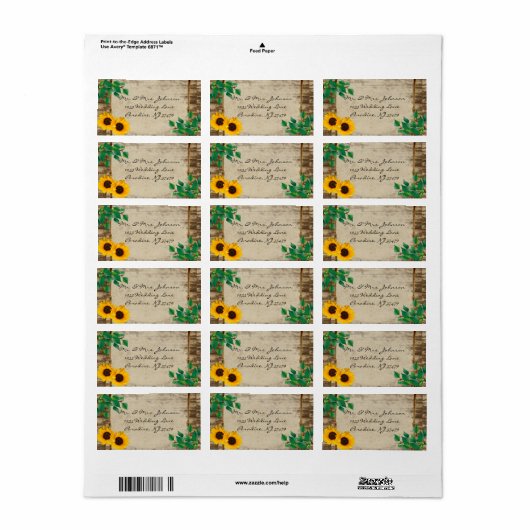 Rustic Barn Wood Sunflower Etiket (Full Sheet)
