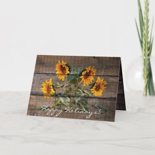 Rustic Barn Wood Sunflower Feestdagen Kaart (Voorkant)