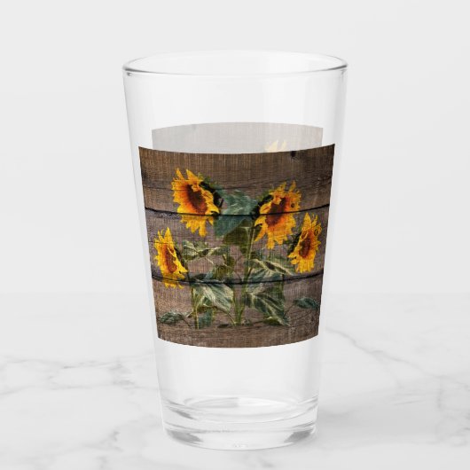 Rustic Barn Wood Sunflower Glas (Voorkant)