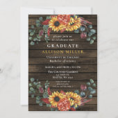 Rustic Barn Wood Sunflower Graduparty Kaart (Voorkant)