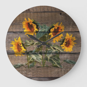 Rustic Barn Wood Sunflower Grote Klok