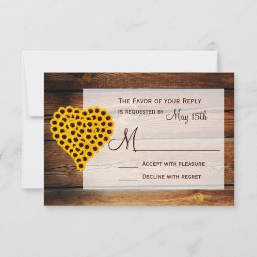 Rustic Barn Wood Sunflower Heart Bouquet Wedding RSVP Kaartje (Voorkant)
