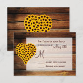 Rustic Barn Wood Sunflower Heart Bouquet Wedding RSVP Kaartje (Voorkant / Achterkant)