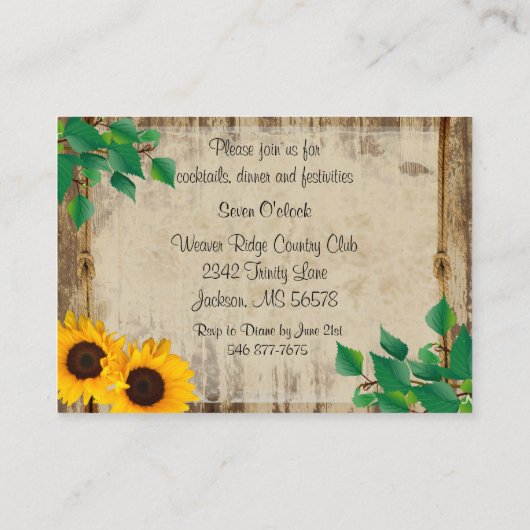 Rustic Barn Wood Sunflower Informatiekaartje (Achterkant)